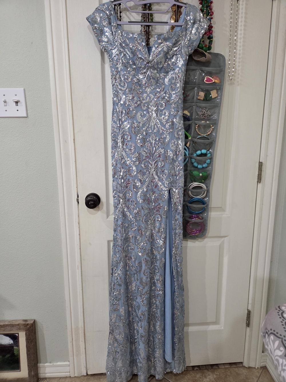 Light Blue Sequin Embellished Party Prom Dress Size 0 - Picture 2 of 6